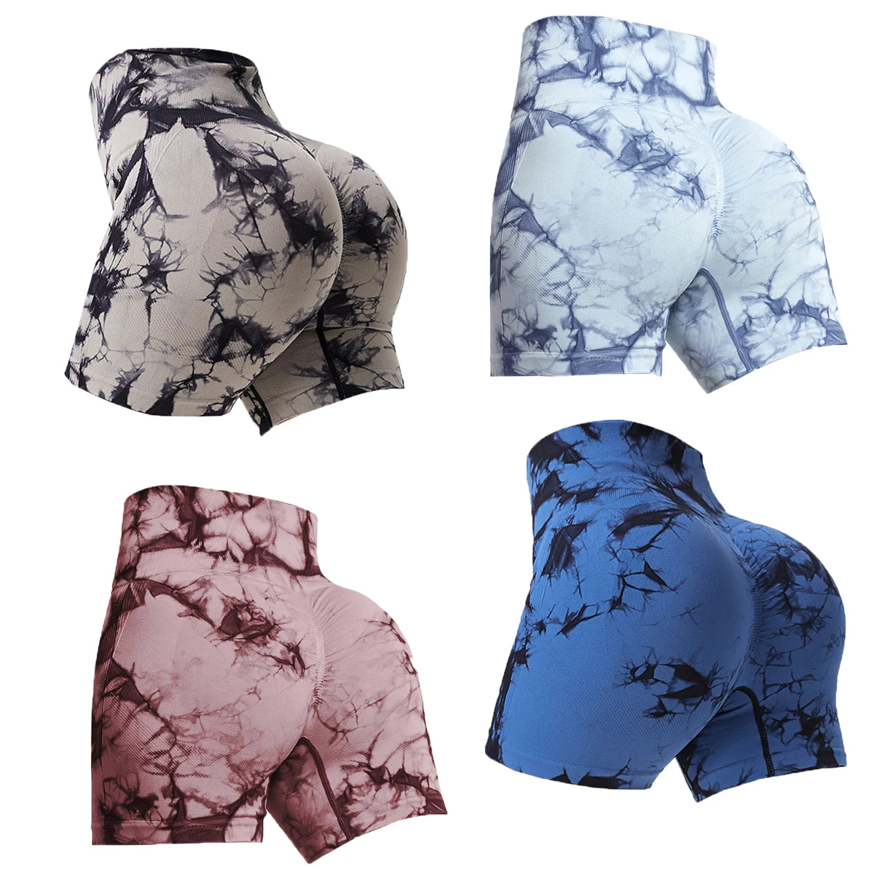 "Tie Dye Push Up Shorts Damen in Lila - Nahtlose Fitness Yoga Shorts mit hohem Bund - Saiyan Genetics"
