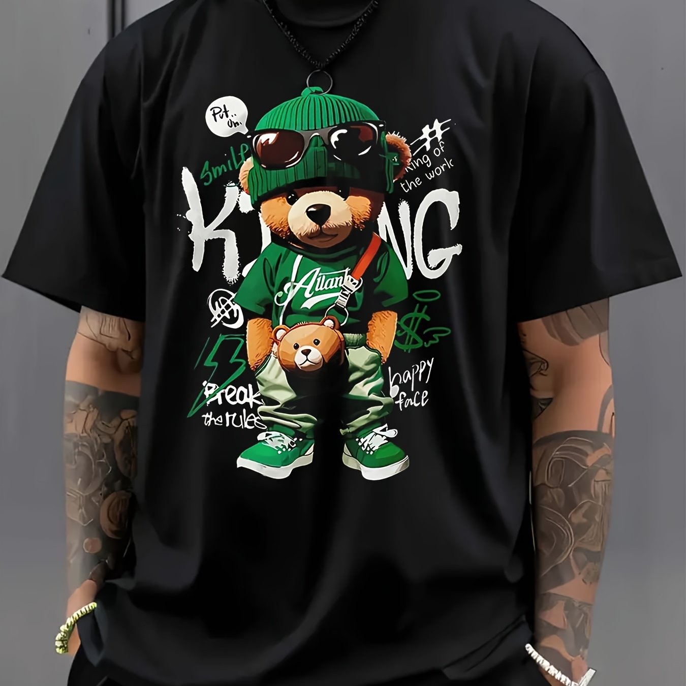 3D Bär Print Herren T-Shirt - Digital Graphic Streetwear - Saiyan Genetics