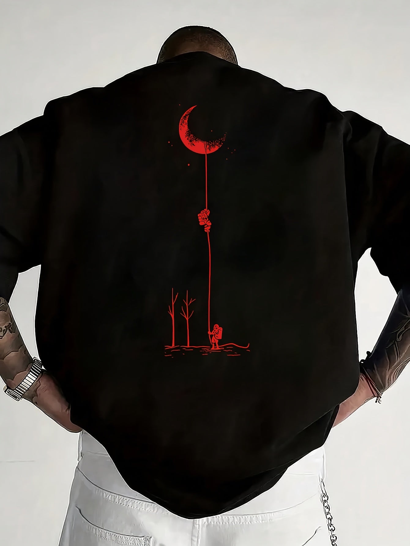 Moon And Trees Herren T-Shirt Black - Nature Graphic Design - Saiyan Genetics