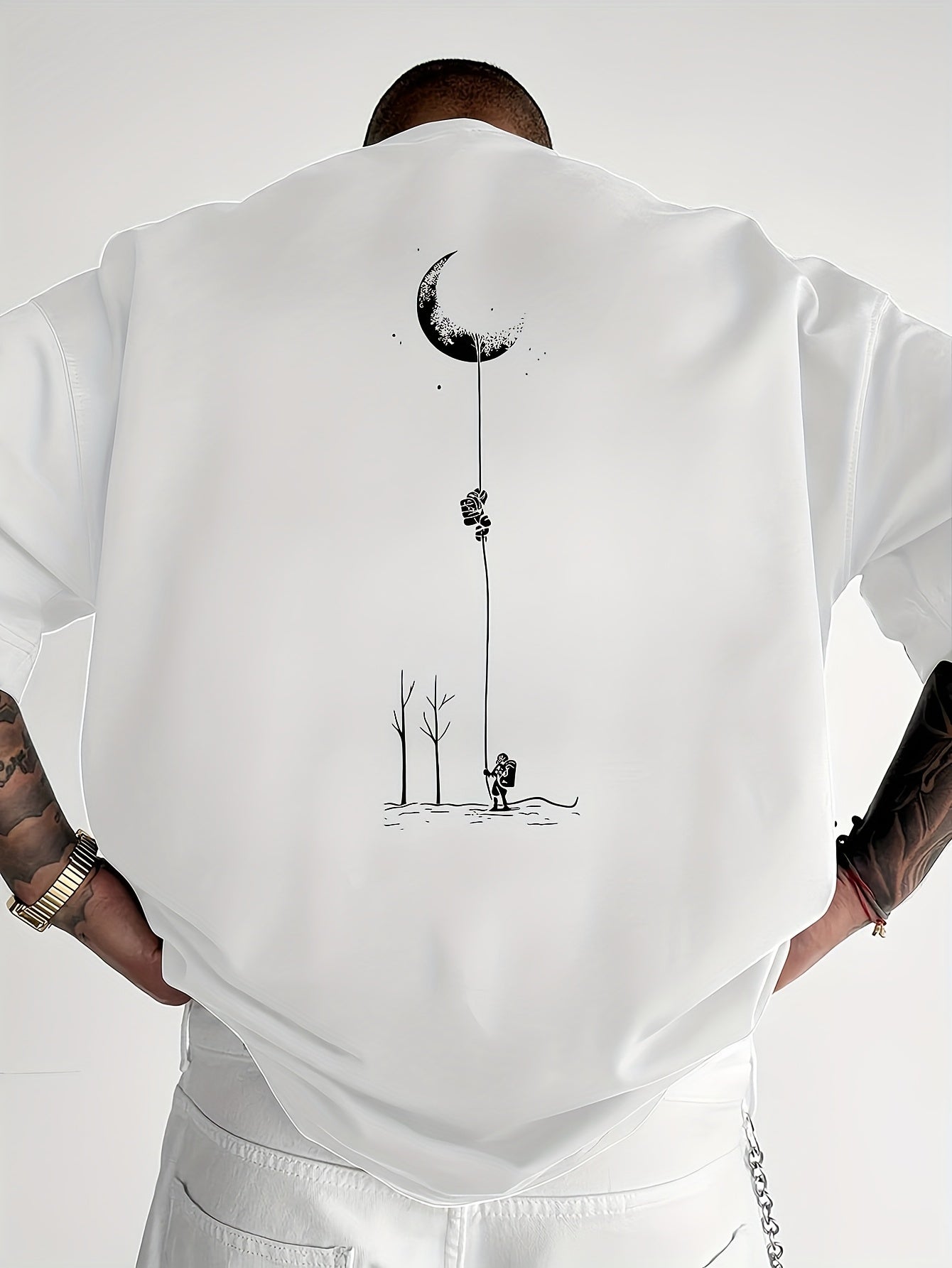 Moon And Trees Herren T-Shirt Black - Nature Graphic Design - Saiyan Genetics