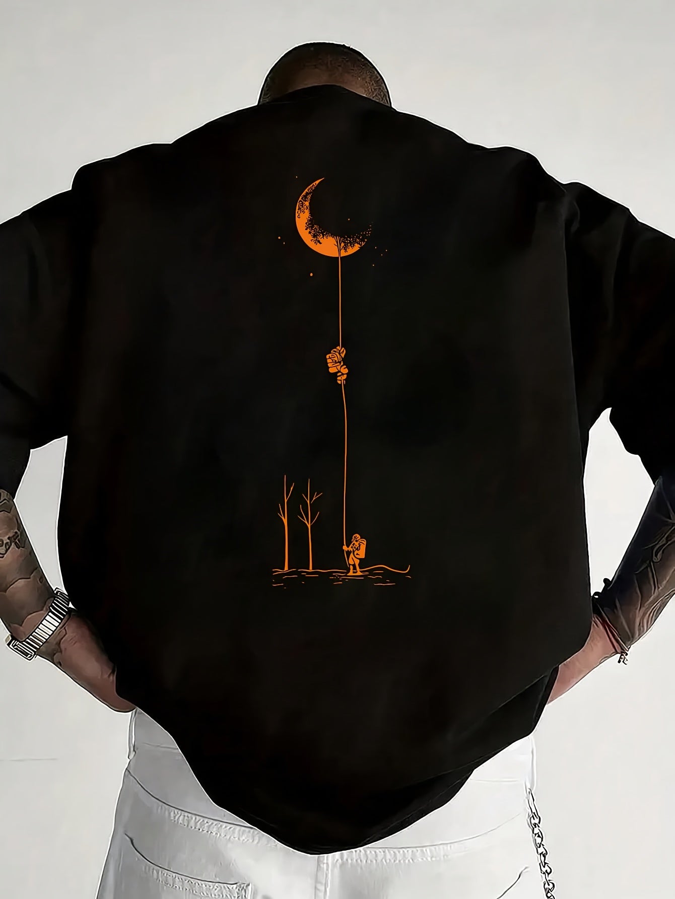 Moon And Trees Herren T-Shirt Black - Nature Graphic Design - Saiyan Genetics