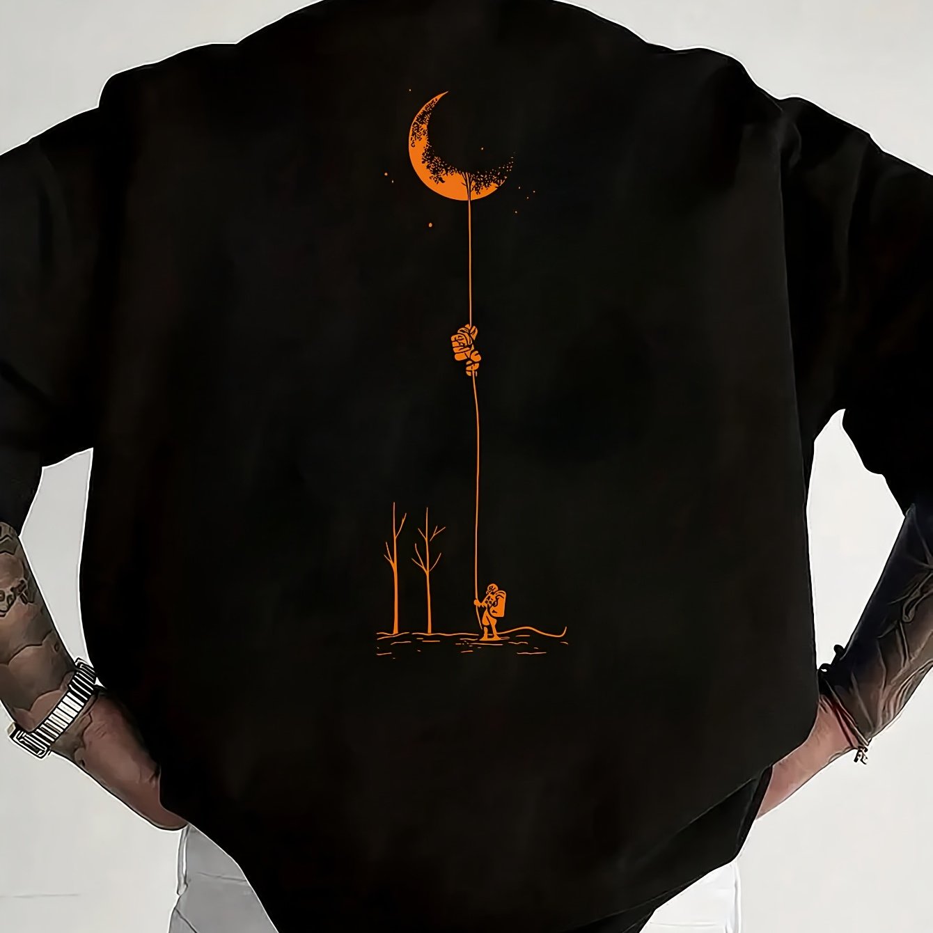 Moon And Trees Herren T-Shirt Black - Nature Graphic Design - Saiyan Genetics
