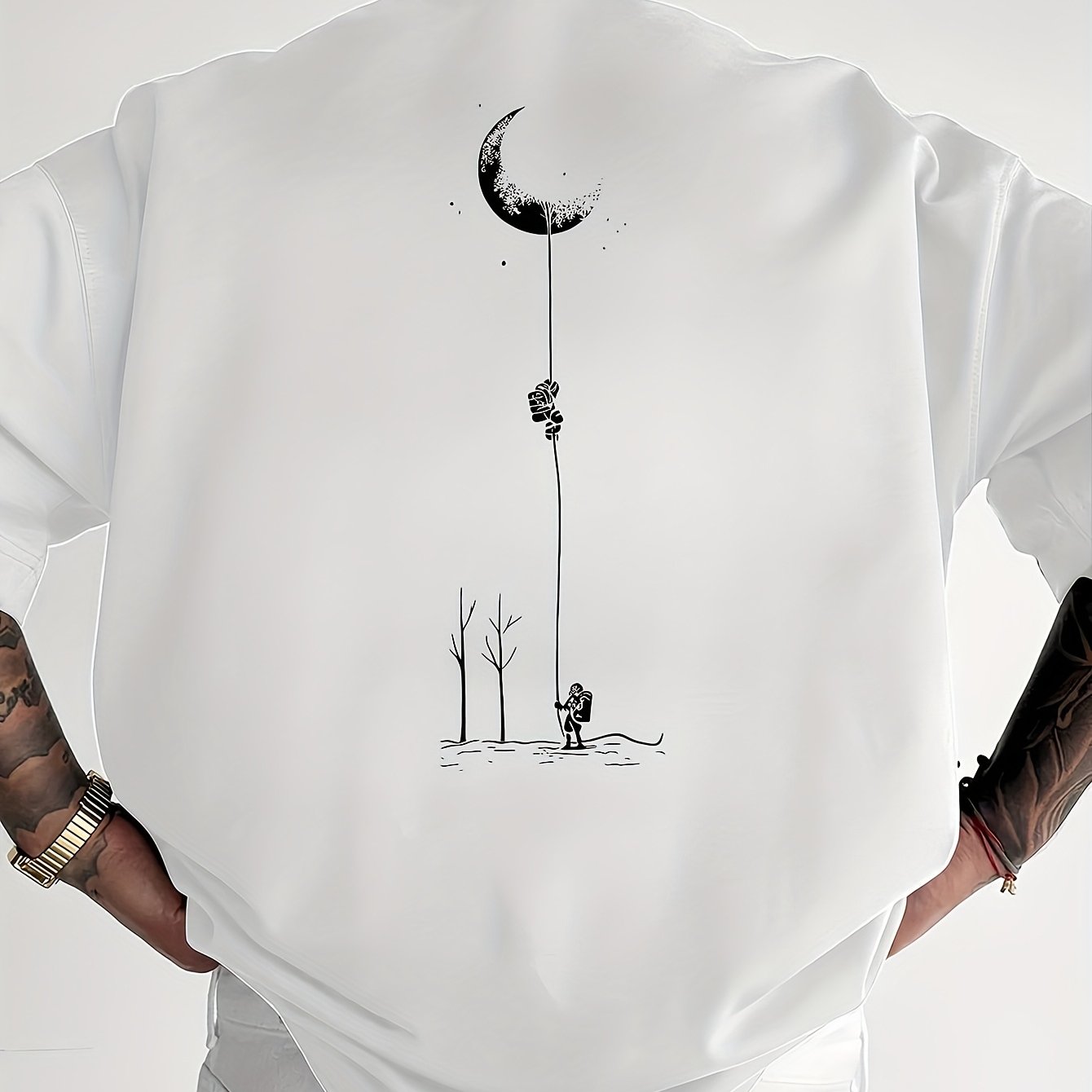 Moon And Trees Herren T-Shirt Black - Nature Graphic Design - Saiyan Genetics