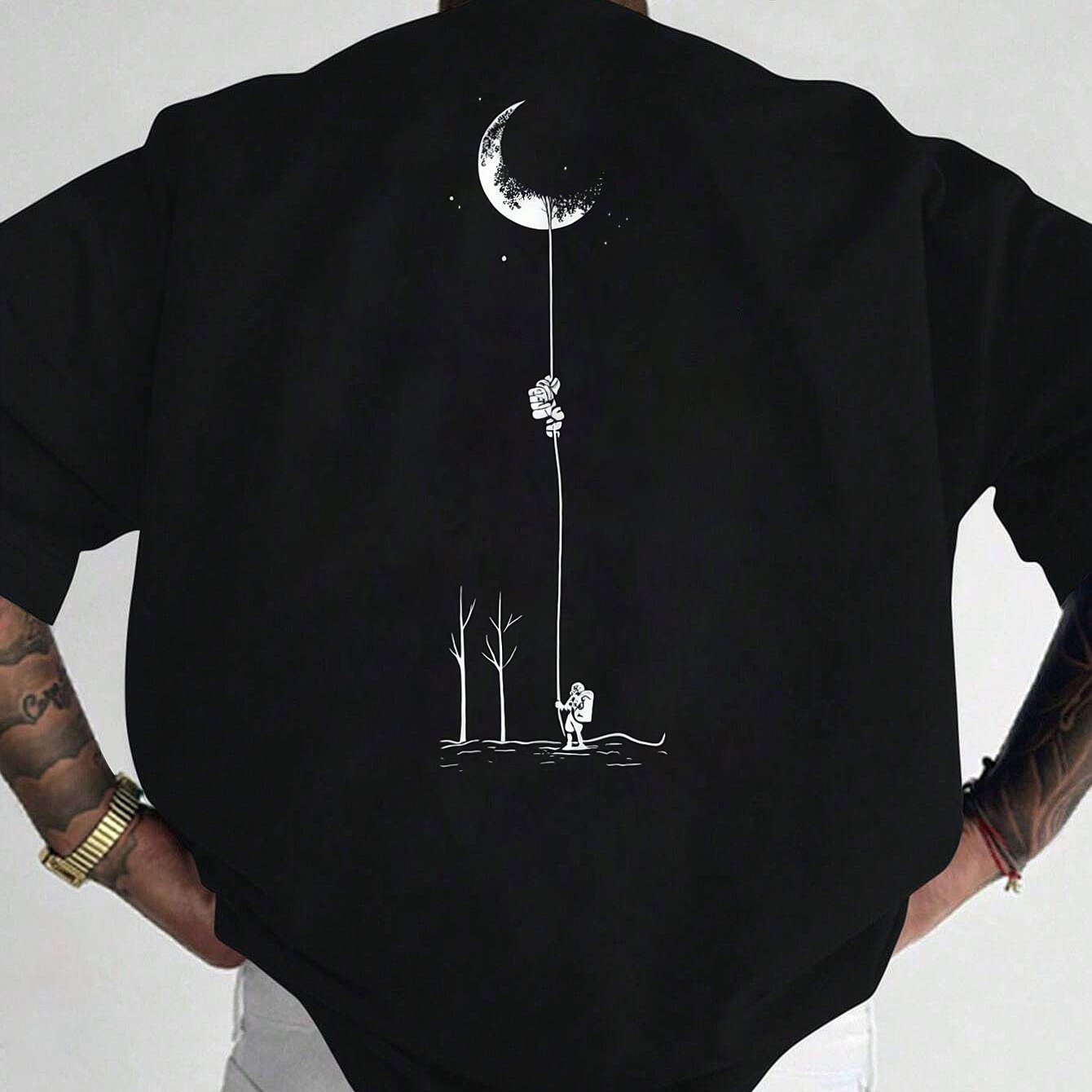 Moon And Trees Herren T-Shirt Black - Nature Graphic Design - Saiyan Genetics