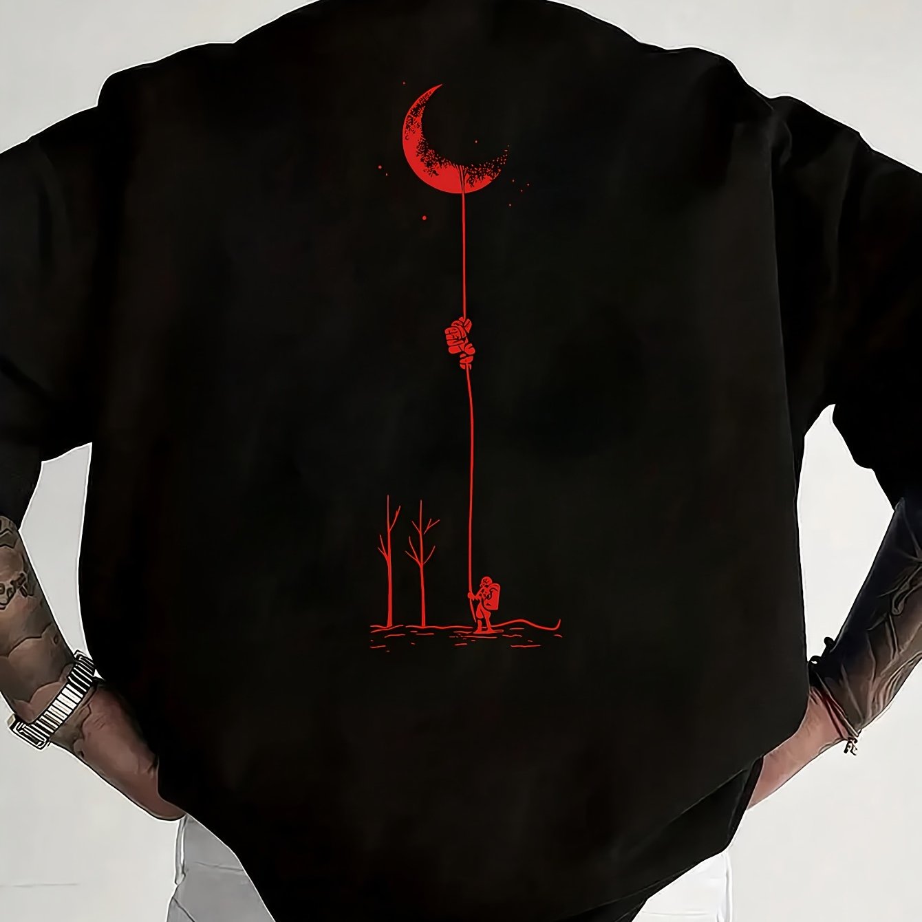 Moon And Trees Herren T-Shirt Black - Nature Graphic Design - Saiyan Genetics