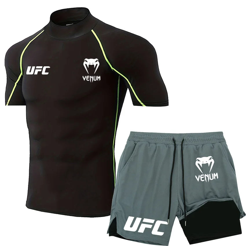 UFC Herren Tight T-Shirt & Shorts Set - 2-teiliges Fighting Outfit - Saiyan Genetics