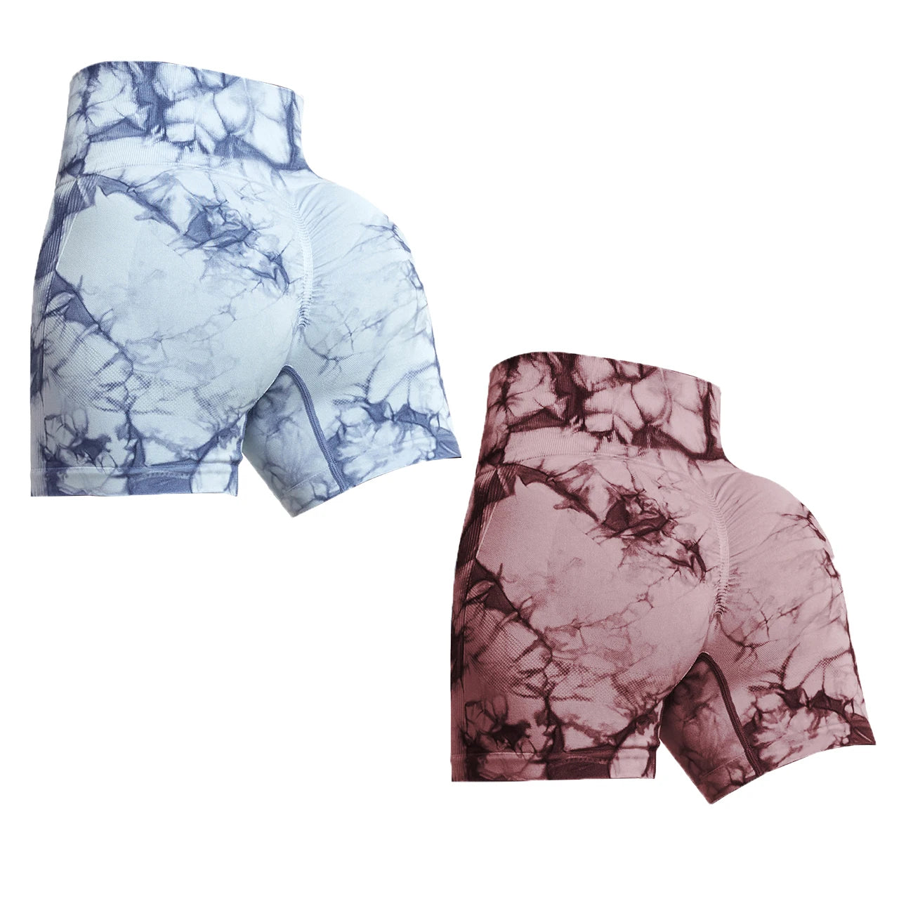 "Tie Dye Push Up Shorts Damen in Lila - Nahtlose Fitness Yoga Shorts mit hohem Bund - Saiyan Genetics"