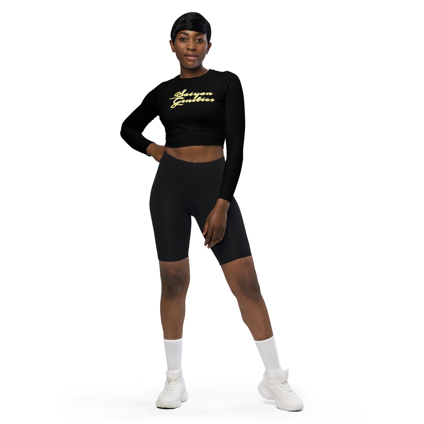 Long Sleeve Crop Top Damen Weiß Allover Print - Vorderansicht - Saiyan Genetics