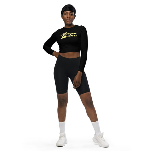 Long Sleeve Crop Top Damen Weiß Allover Print - Vorderansicht - Saiyan Genetics