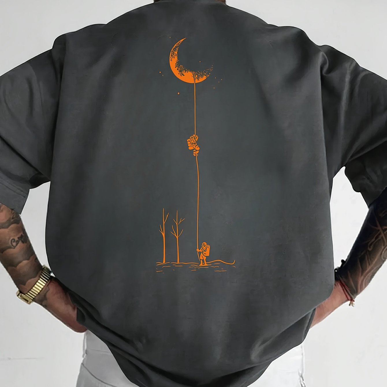 Moon And Trees Herren T-Shirt Black - Nature Graphic Design - Saiyan Genetics