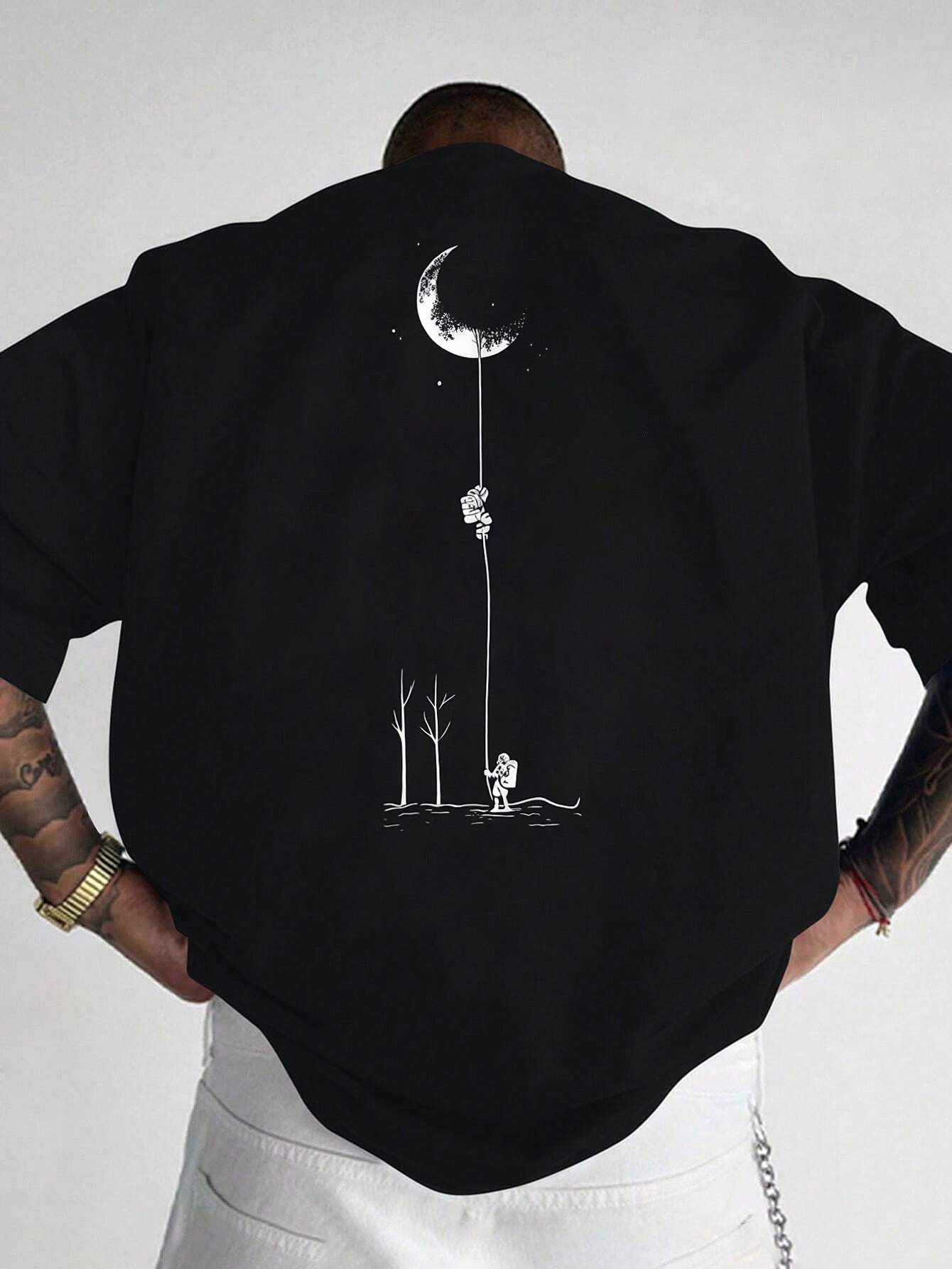 Moon And Trees Herren T-Shirt Black - Nature Graphic Design - Saiyan Genetics