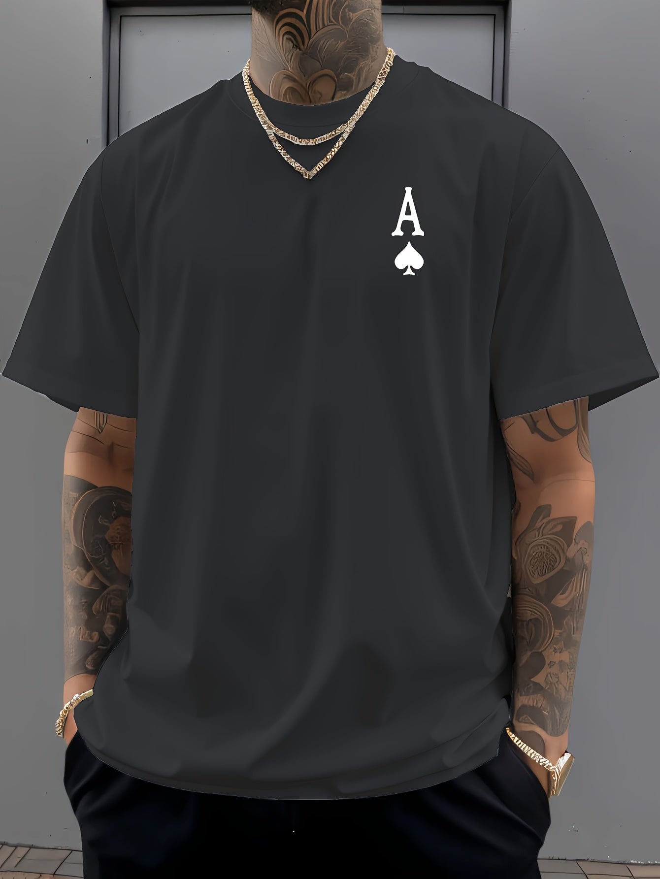 Ace of Spades Poker Herren T-Shirt - Casino Card Print - Saiyan Genetics