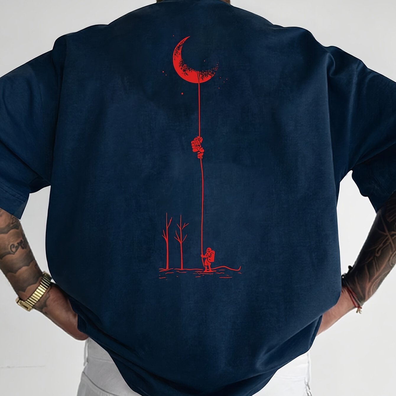 Moon And Trees Herren T-Shirt Black - Nature Graphic Design - Saiyan Genetics
