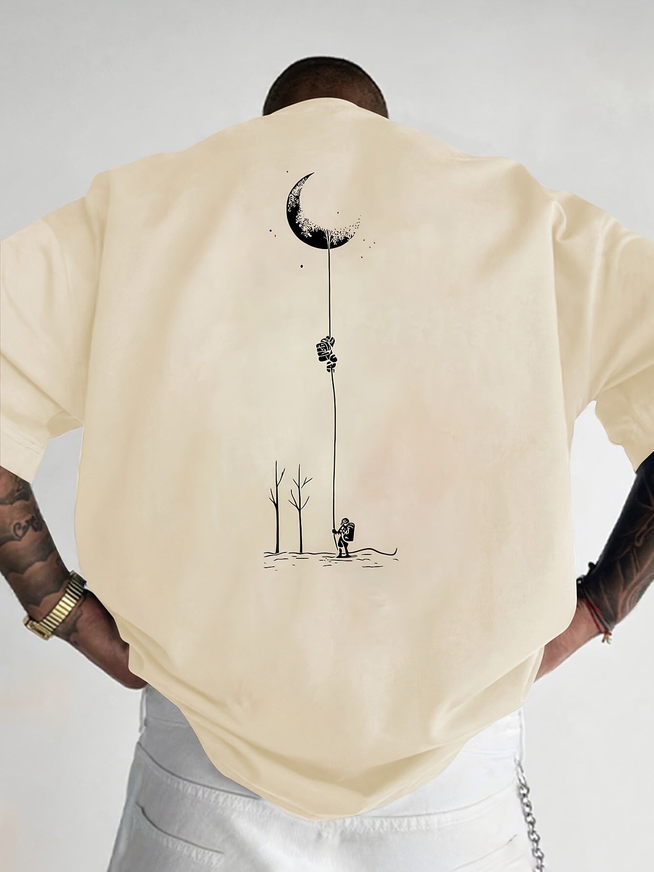 Moon And Trees Herren T-Shirt Black - Nature Graphic Design - Saiyan Genetics