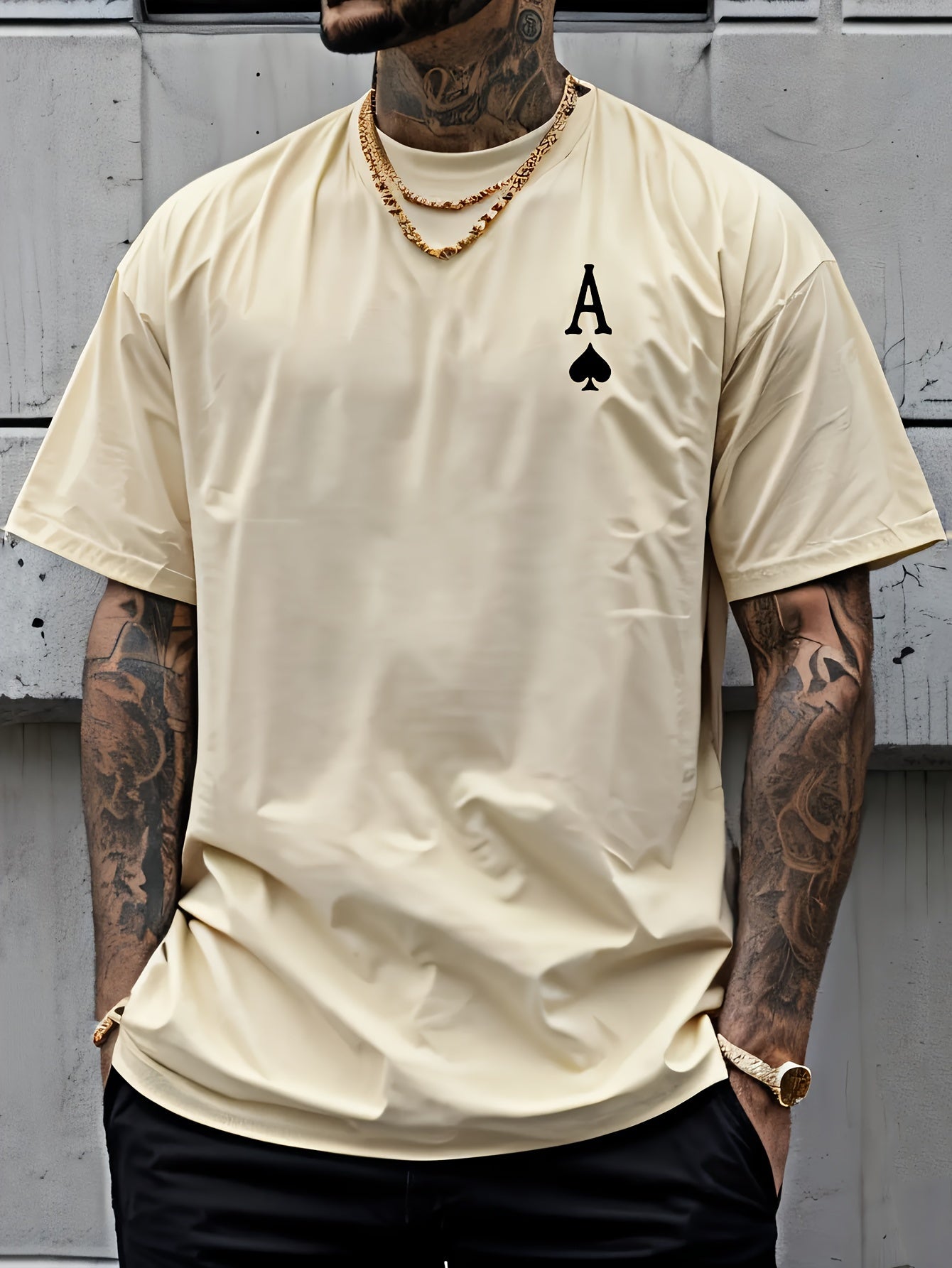 Ace of Spades Poker Herren T-Shirt - Casino Card Print - Saiyan Genetics