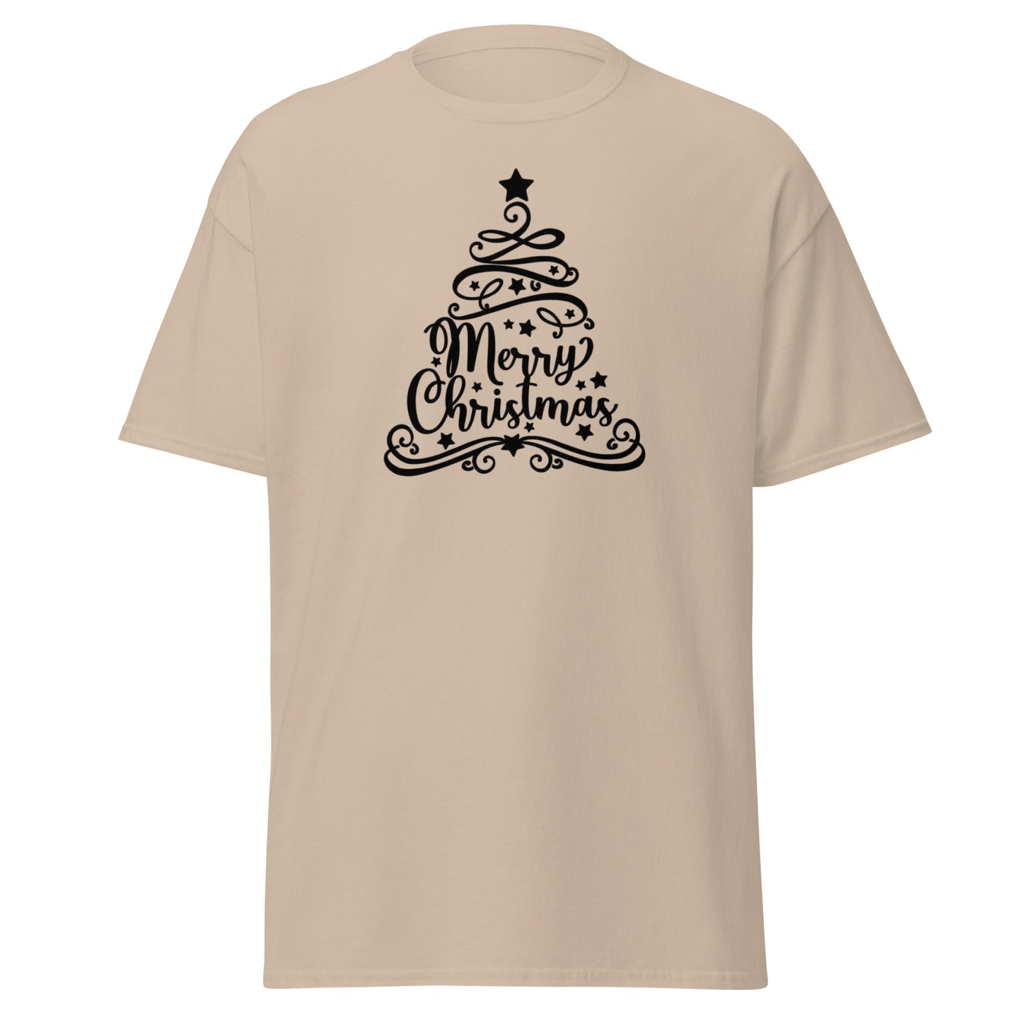 Elegantes Weihnachts T-Shirt in Sand - Merry Christmas Kalligrafie Vorderansicht
