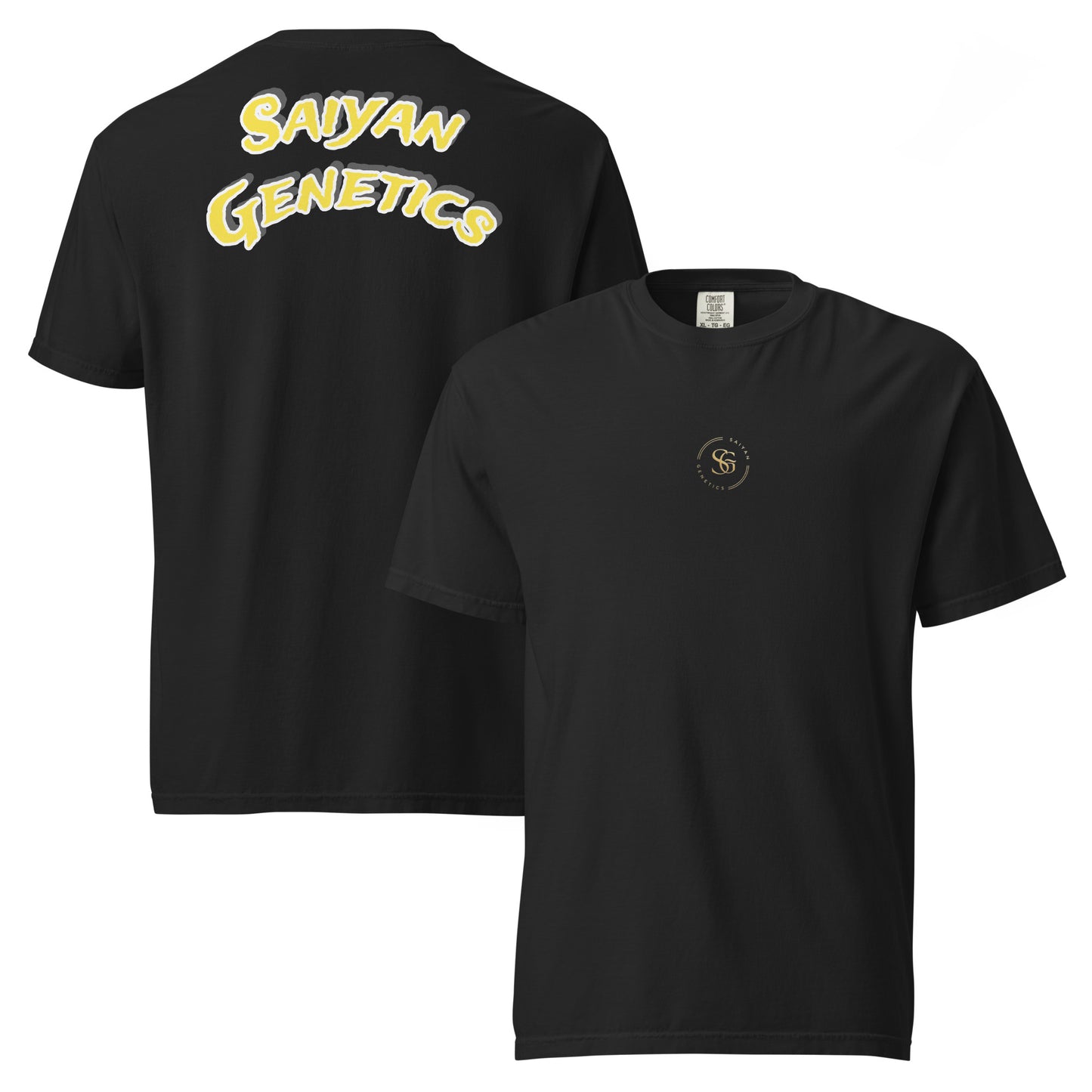 Premium Heavyweight T-Shirt Schwarz - Vorder- und Rückansicht - Saiyan Genetics