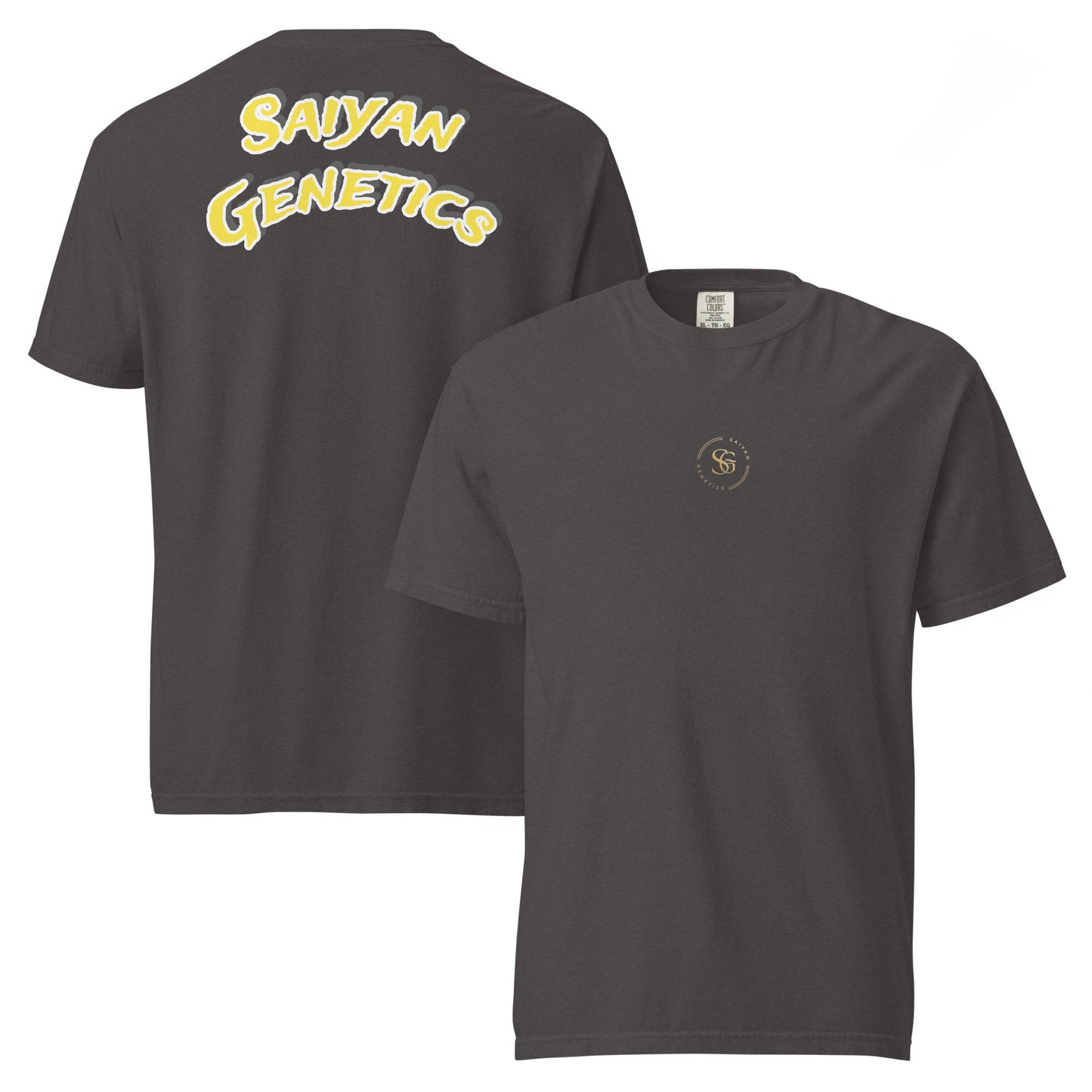 Premium Heavyweight T-Shirt Graphite - Vorder- und Rückansicht - Saiyan Genetics